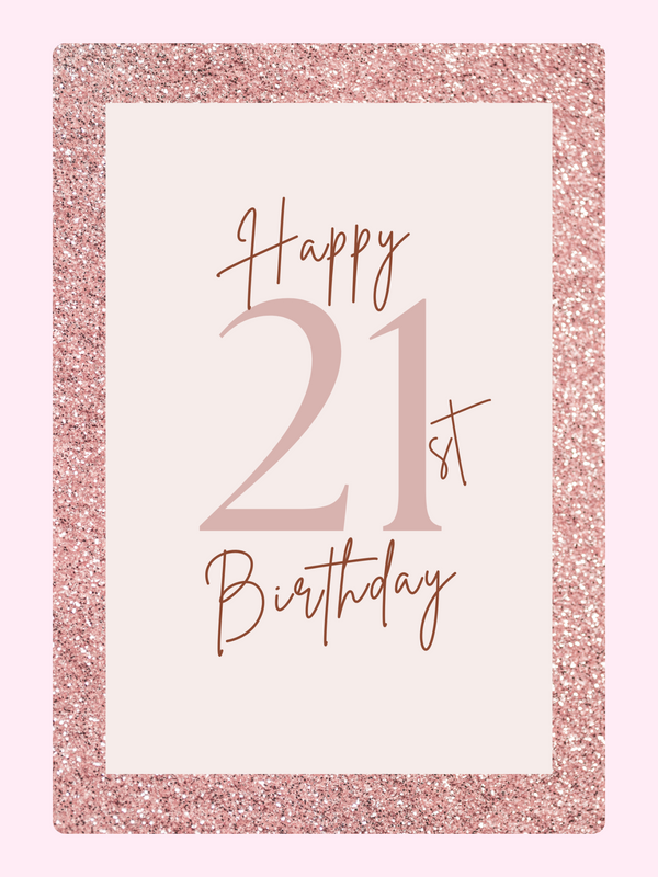 pink glitter 21st birthday card design
