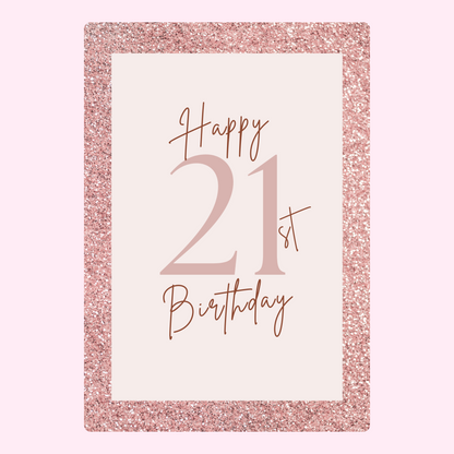 pink glitter 21st birthday card design