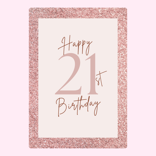 pink glitter 21st birthday card design