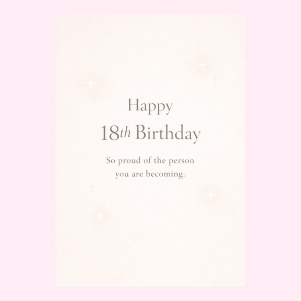 Elegant 18th birthday card with proud message and soft minimalist design
