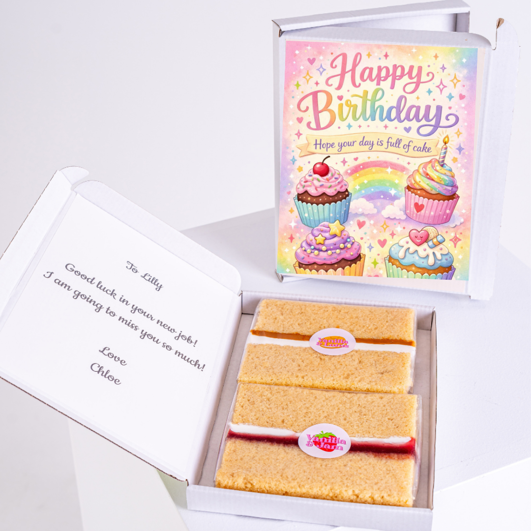 Rainbow cupcake birthday card with cake gift box