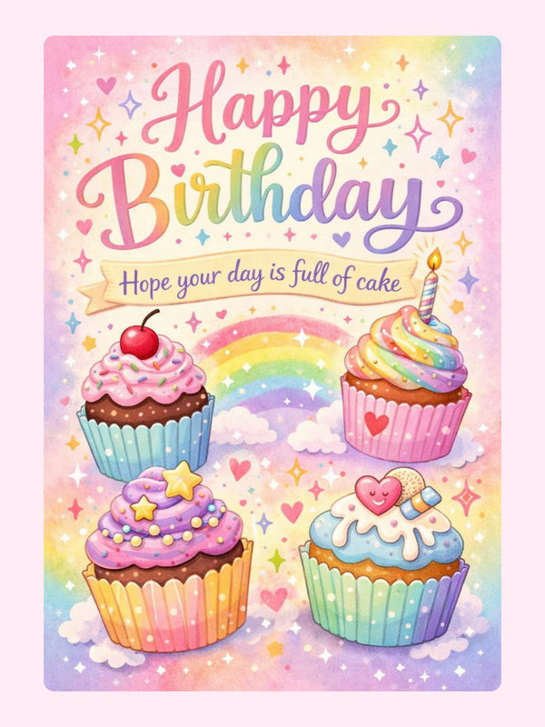 Cute rainbow cupcake happy birthday card design