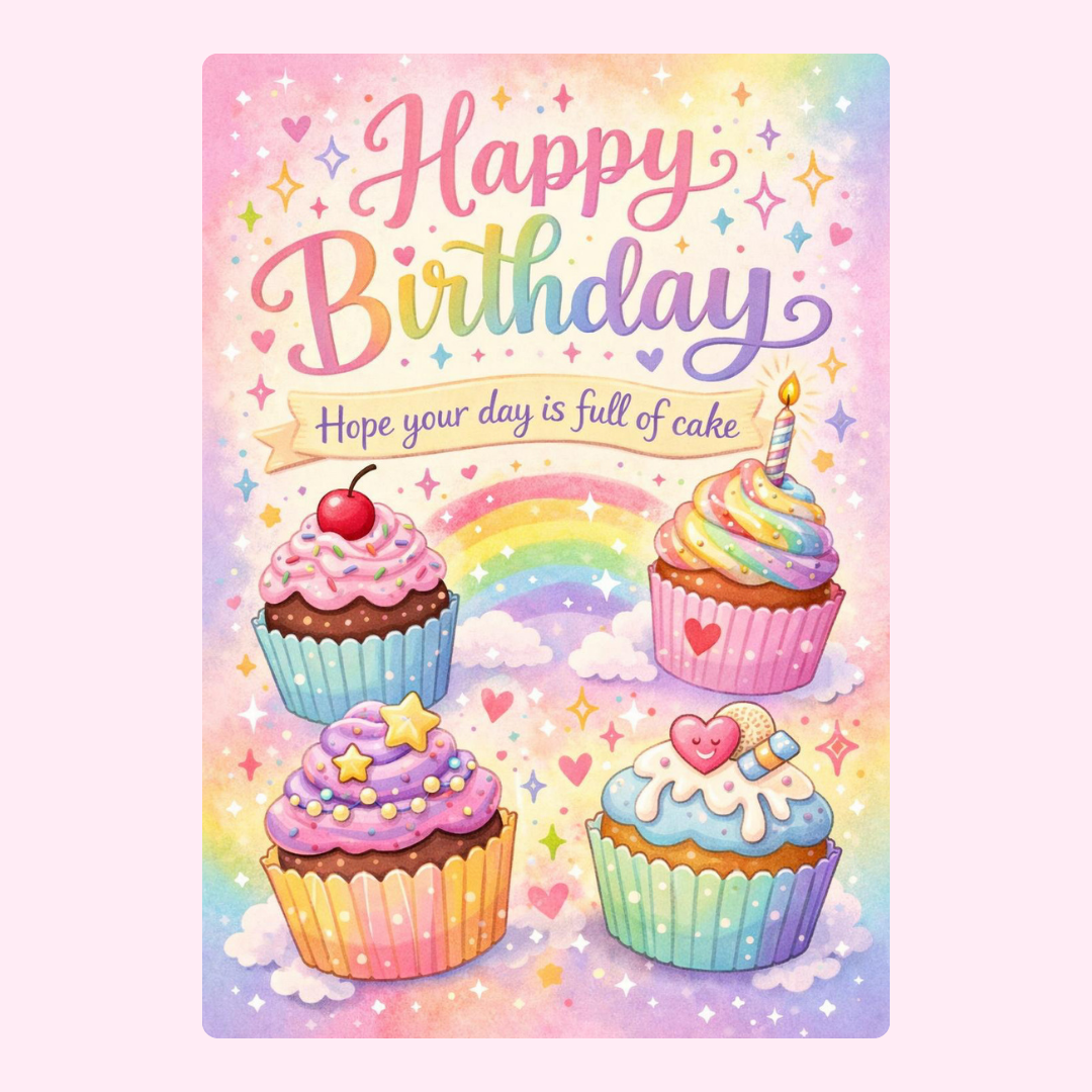 Cute rainbow cupcake happy birthday card design