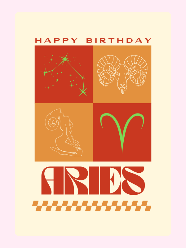Brown Aries Birthday Cake Card