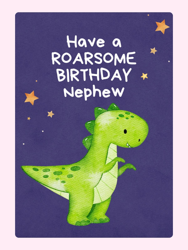 Roarsome Nephew Birthday Cake Card