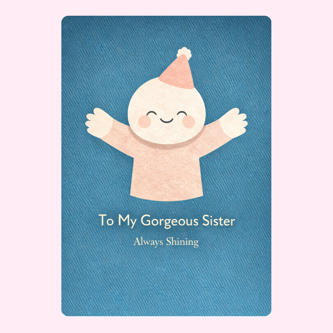 To my gorgeous sister birthday card design with cute character