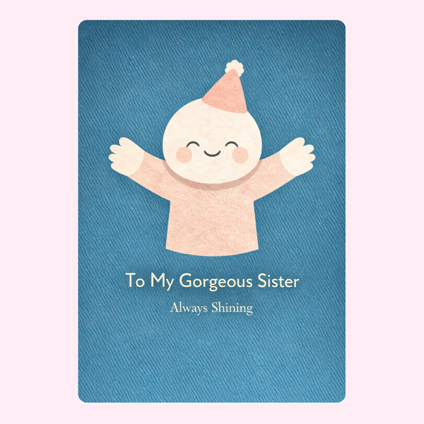 To my gorgeous sister birthday card design with cute character