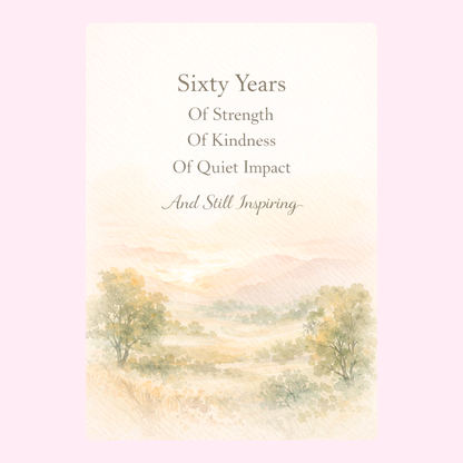 sixty years birthday card with soft landscape design and meaningful message