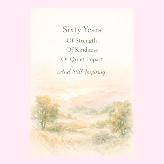 sixty years birthday card with soft landscape design and meaningful message