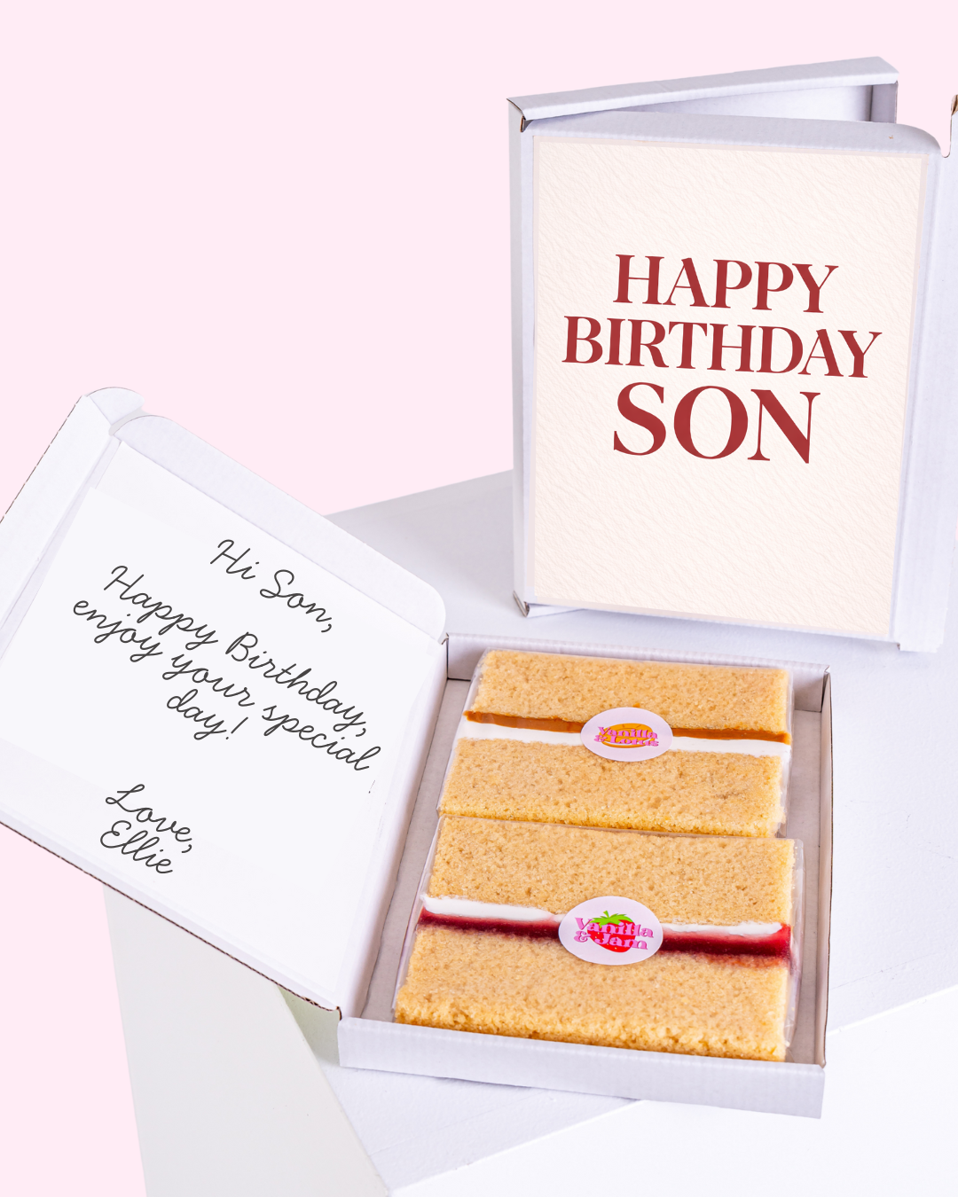 happy birthday son cake card with letterbox cake gift