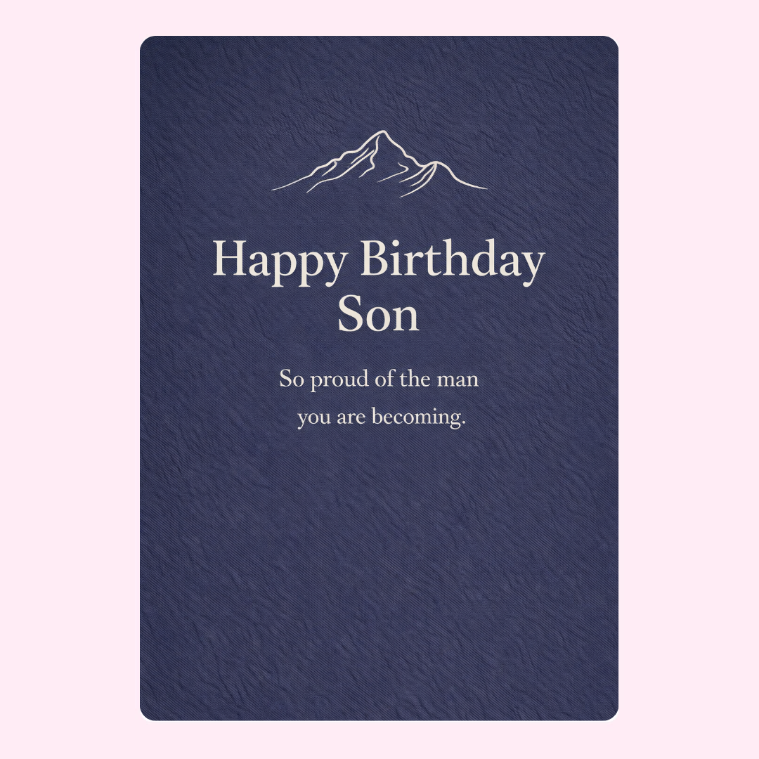 happy birthday son card with mountain illustration