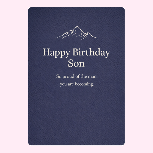 happy birthday son card with mountain illustration