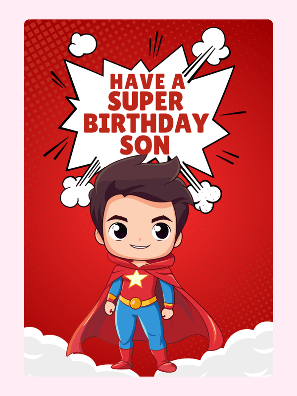 super birthday son card with superhero illustration