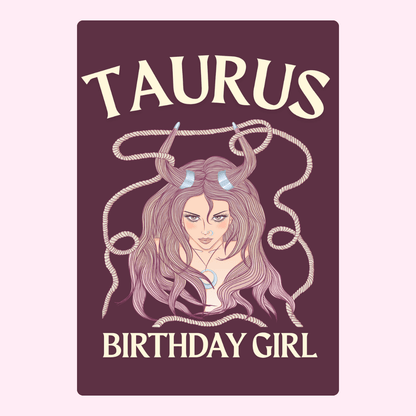 Taurus birthday girl card with zodiac illustration