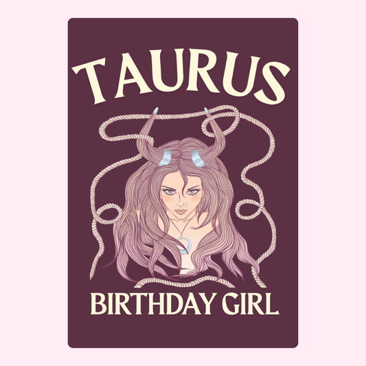 Taurus birthday girl card with zodiac illustration