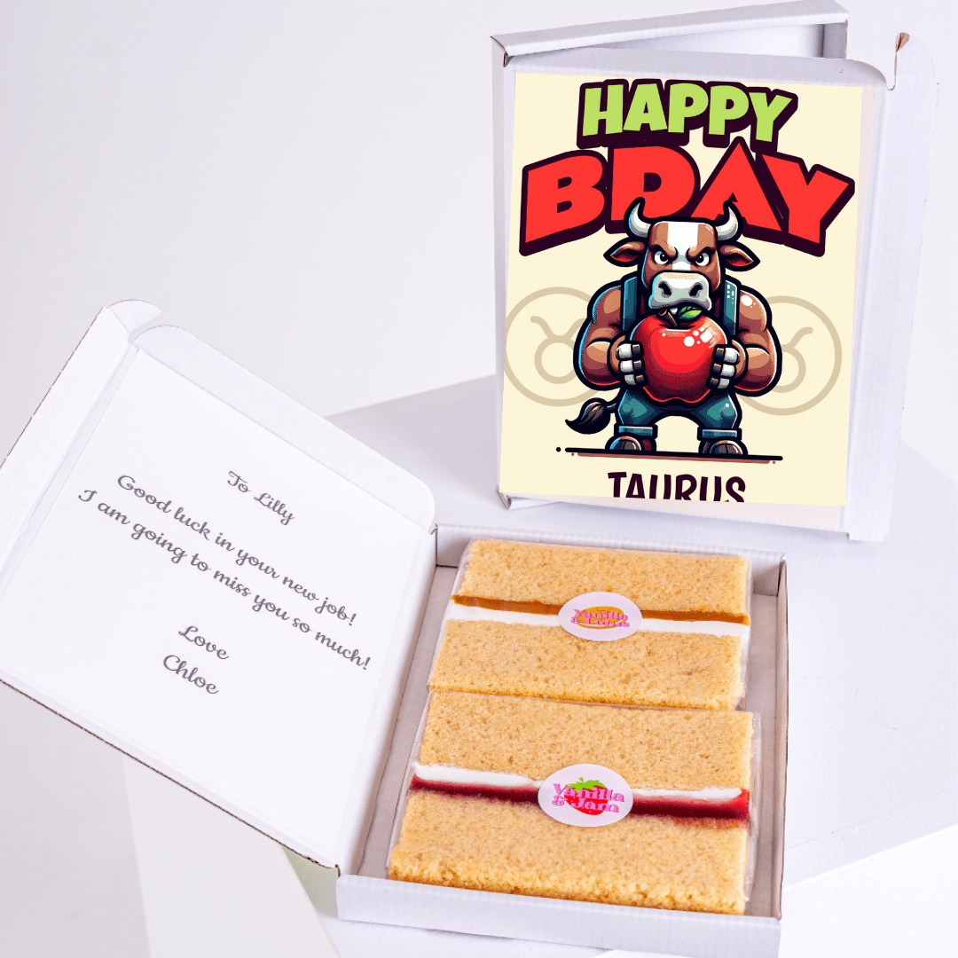Taurus birthday cake gift box with cartoon bull design