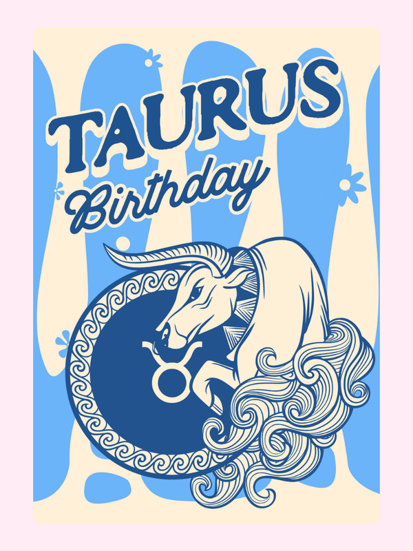 Vintage Taurus birthday card with zodiac bull illustration