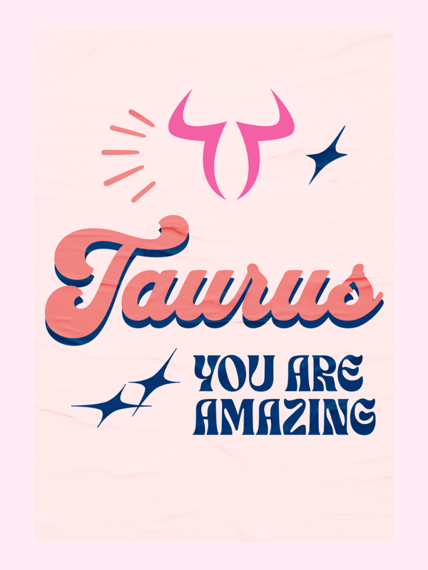 Taurus birthday card with retro pink typography quote