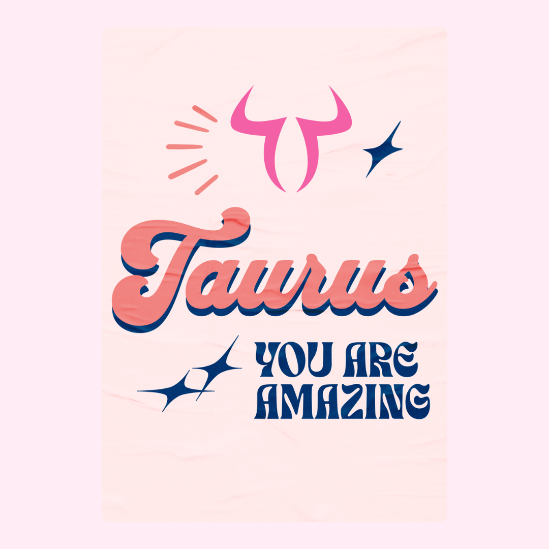 Taurus birthday card with retro pink typography quote