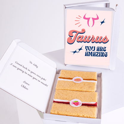 Taurus birthday cake gift box with retro typography design
