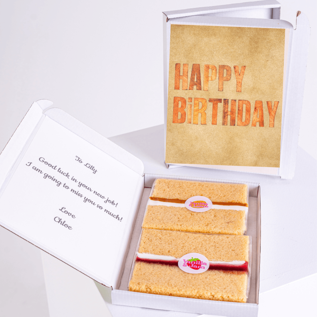 Warm tone happy birthday cake card gift box with sponge slices