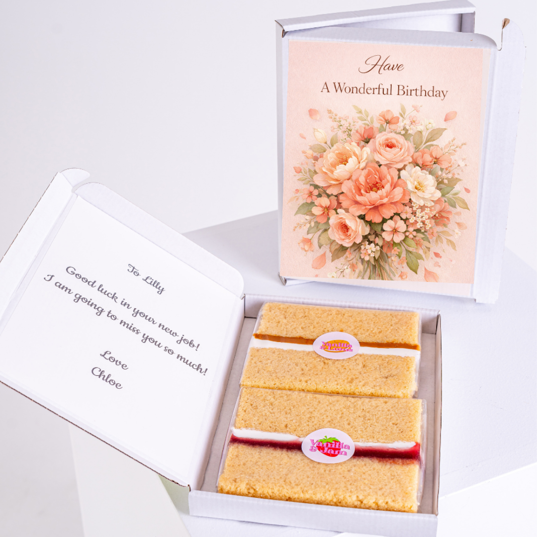 wonderful birthday cake card with gift box and slices
