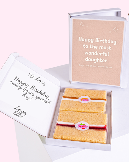 wonderful daughter birthday cake card with letterbox cake