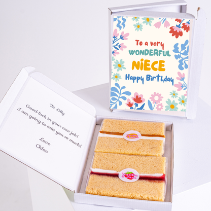 To a very wonderful niece happy birthday letterbox cake gift with floral design