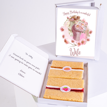 Birthday cake gift box for wonderful wife with elegant floral greeting card