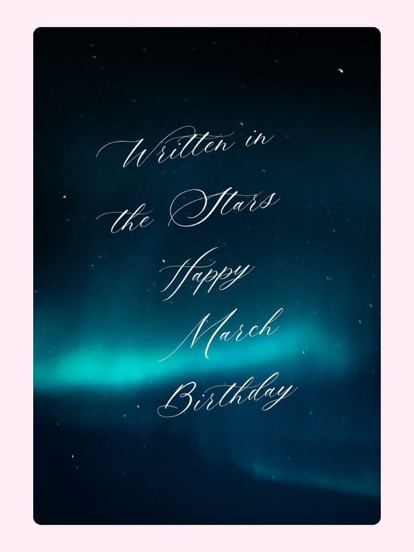 Written In The Stars March Birthday Cake Card
