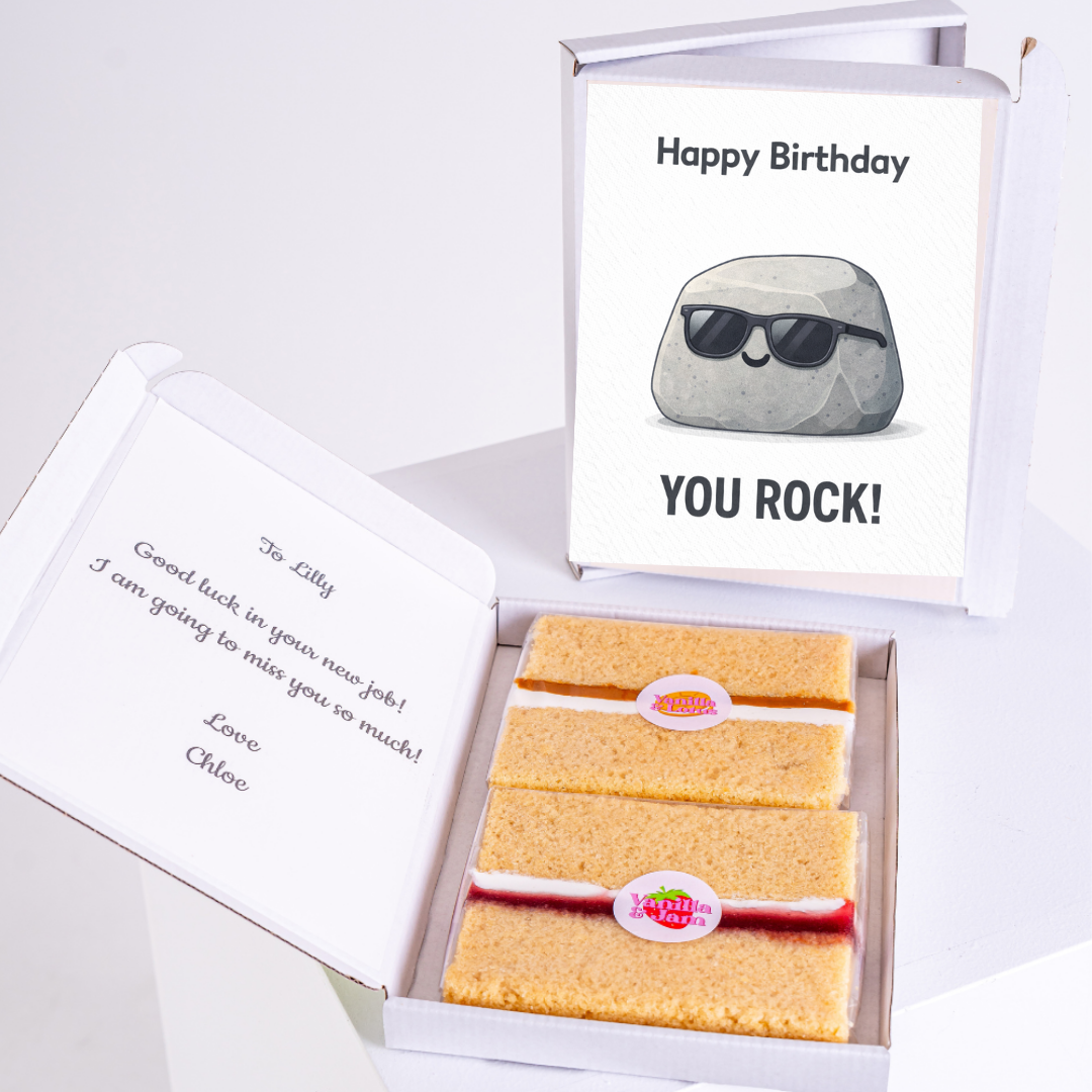 You rock birthday card with cake slices gift box